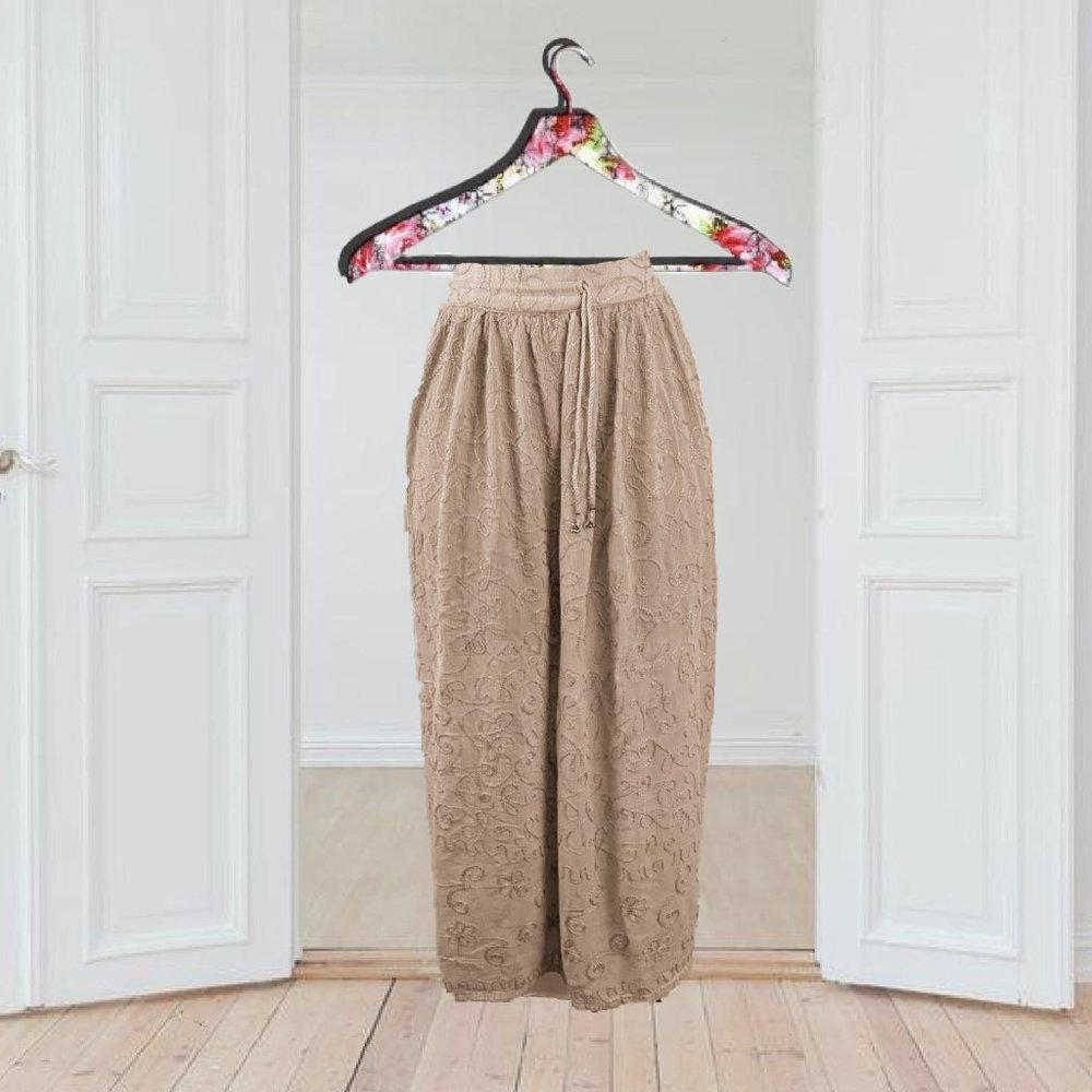 Vini Vintage Midi Skirt Beige Embroidered Women's One Size